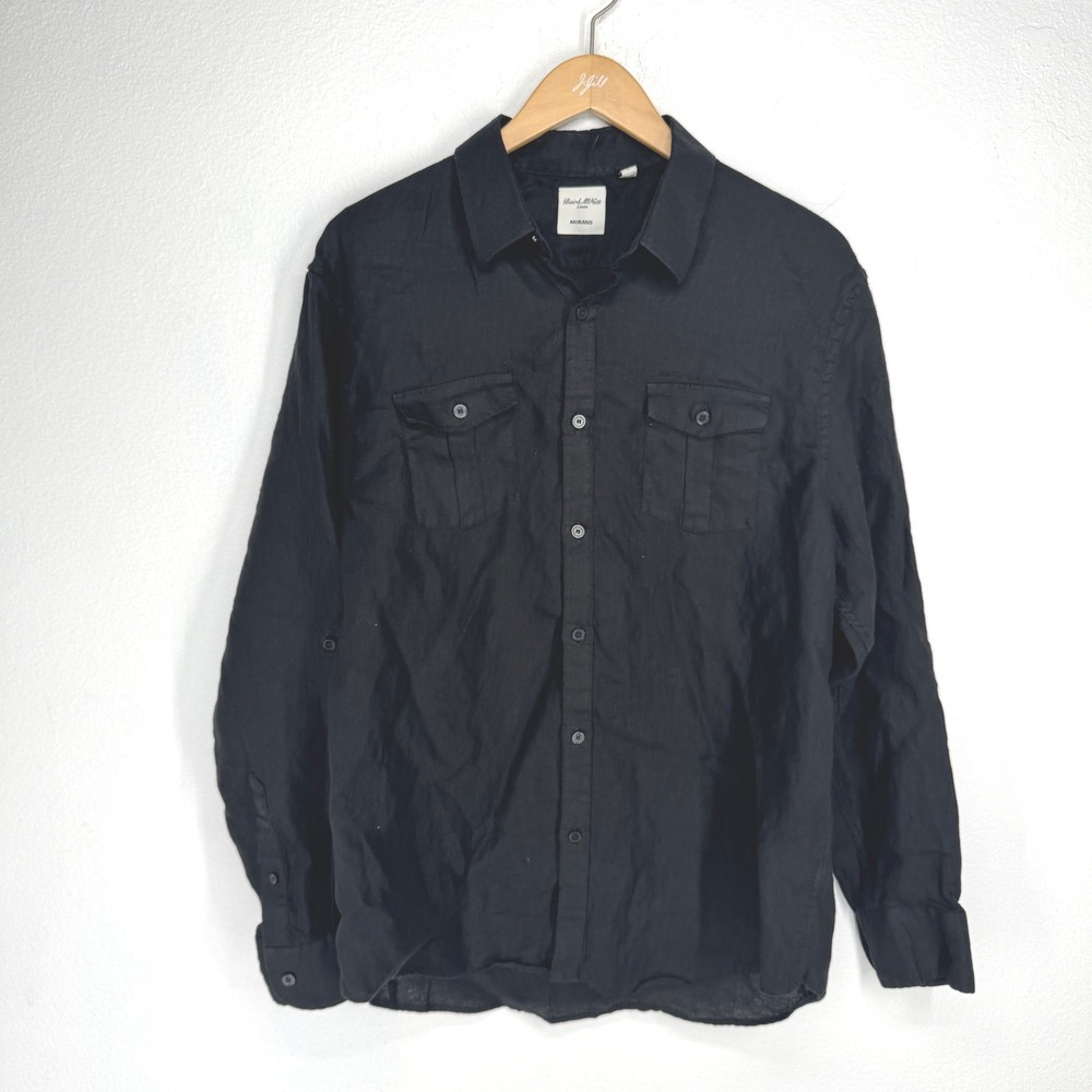 Murano Baird McNutt Irish Linen Shirt Mens Large Black Long Sleeve Button Down